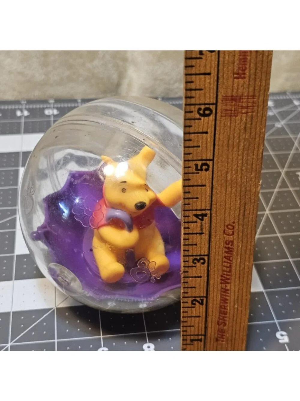 Vtg RARE Disney Plastic Rattling Rolling Winnie The Pooh Clear Ball Sensory Toy
